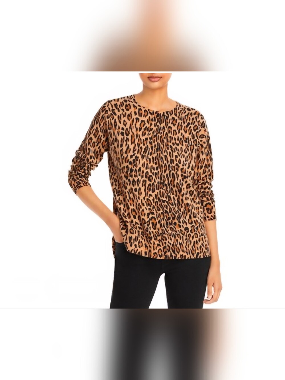 Vtg Magaschoni 100% cashmere leopard cheetah Tan brown pullover sweater Sz XS